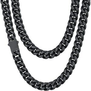 Men's 9mm Width Steel 18K Gold Plated Cuban Durable Hip Hop Black Chain Jewelry